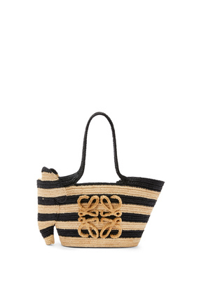 LOEWE Small Elephant Basket bag in striped raffia and calfskin Natural/Black plp_rd