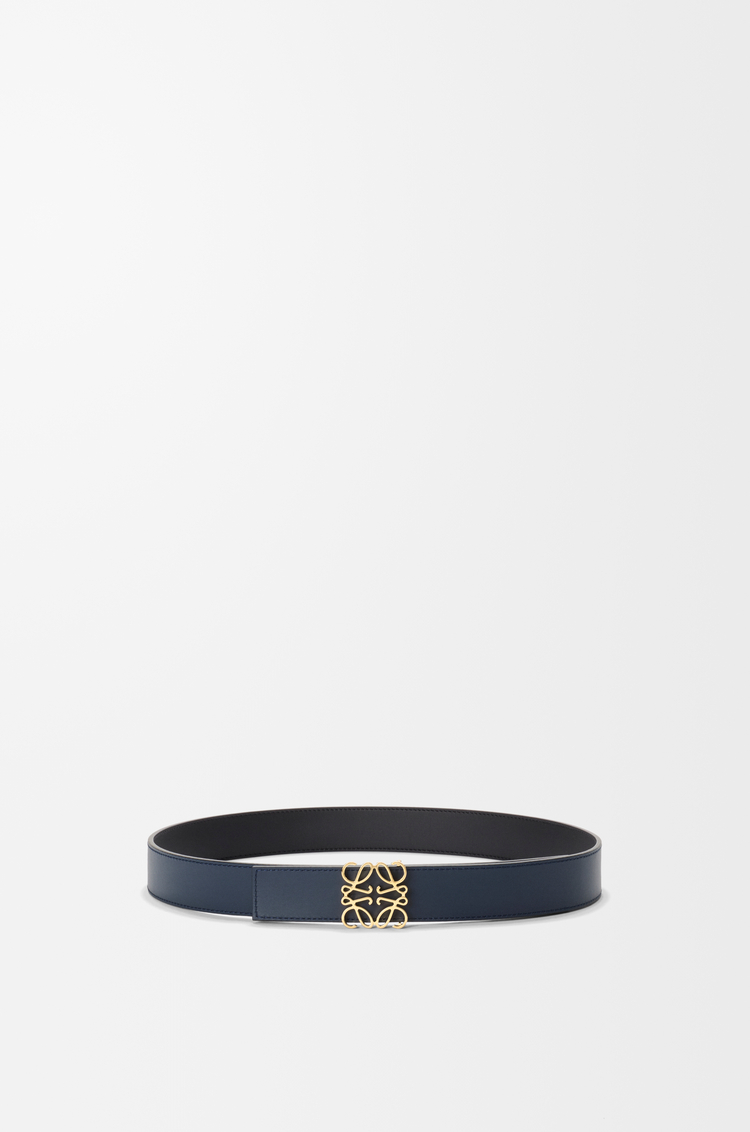 LOEWE 光滑牛皮革双面 Anagram 腰带 黑色/海洋蓝/金色
