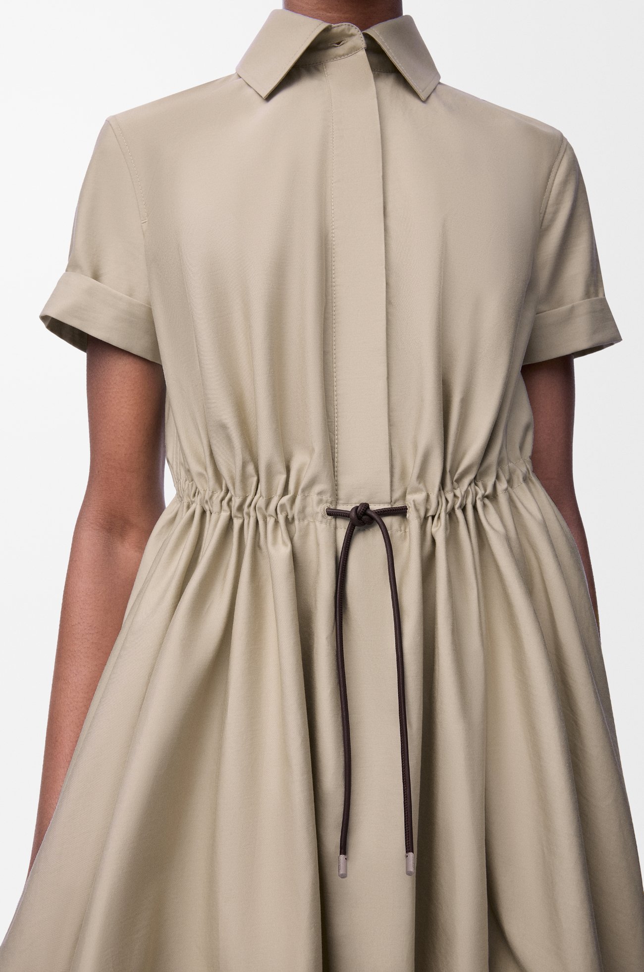 LOEWE Short sleeve dress in cotton and silk Beige