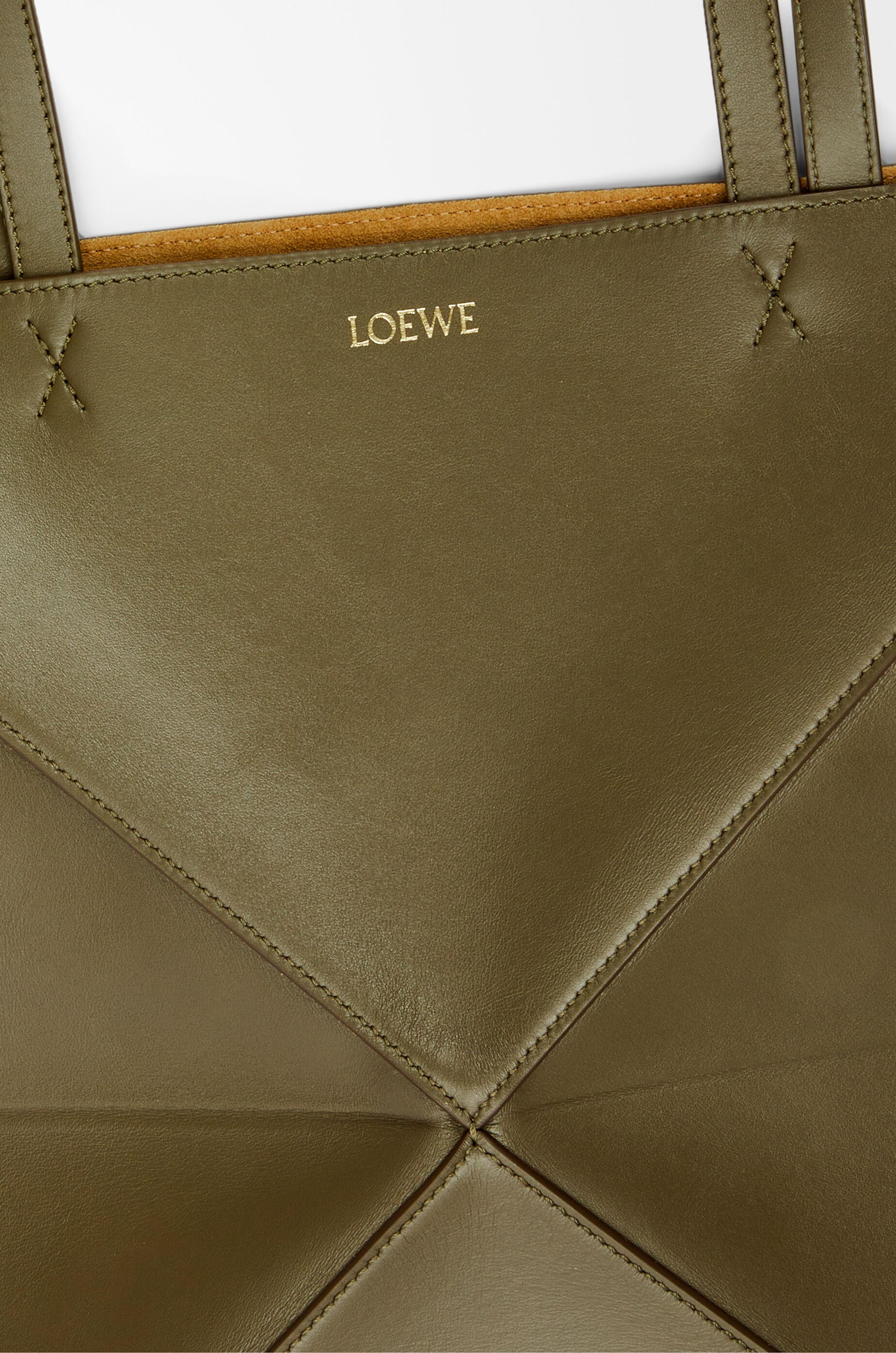 LOEWE Medium Puzzle Fold tote in shiny calfskin Dark Khaki