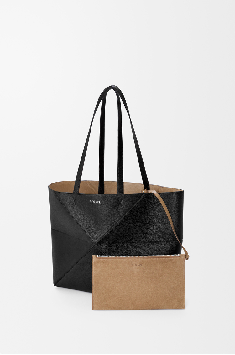LOEWE Medium horizontal Puzzle Fold tote in soft grained calfskin Black