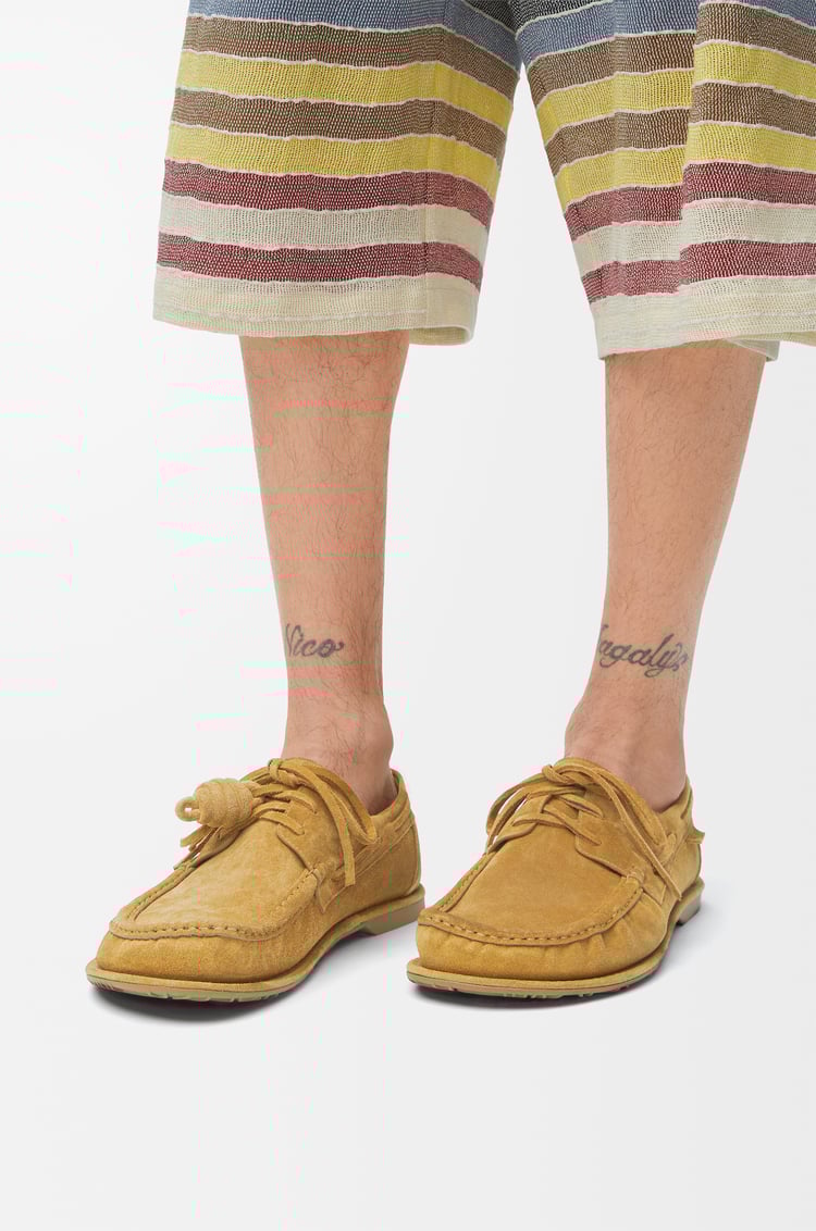 LOEWE Campo boat shoe in calfskin suede Medium Tabacco
