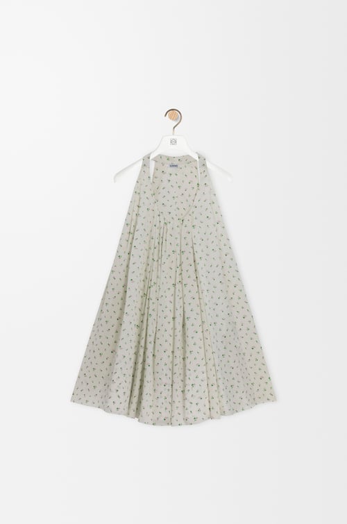 LOEWE Vestido trapecio en seda Blanco/Verde