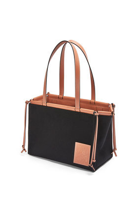 LOEWE Small Cushion Tote in canvas and calfskin Black/Tan plp_rd
