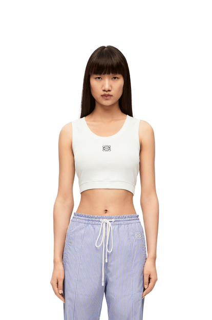 LOEWE Cropped Anagram tank top in cotton White/Navy Blue plp_rd