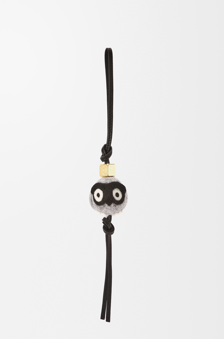 Owl charm in felt and calfskin Light Grey/Black - LOEWE
