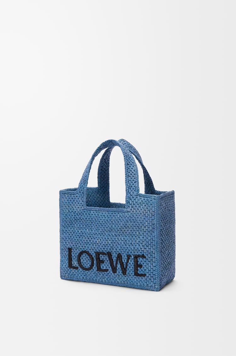 LOEWE Mini LOEWE Font tote in raffia Light Blue