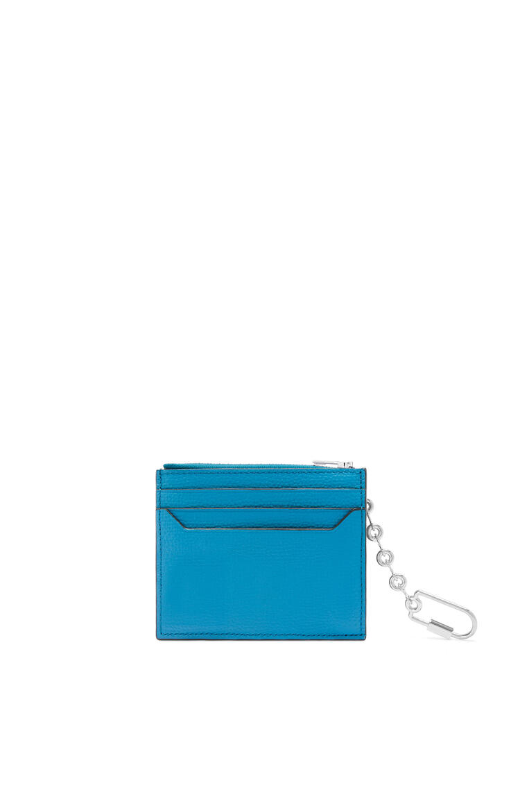 LOEWE Anagram square cardholder in pebble grain calfskin with chain Lagoon Blue