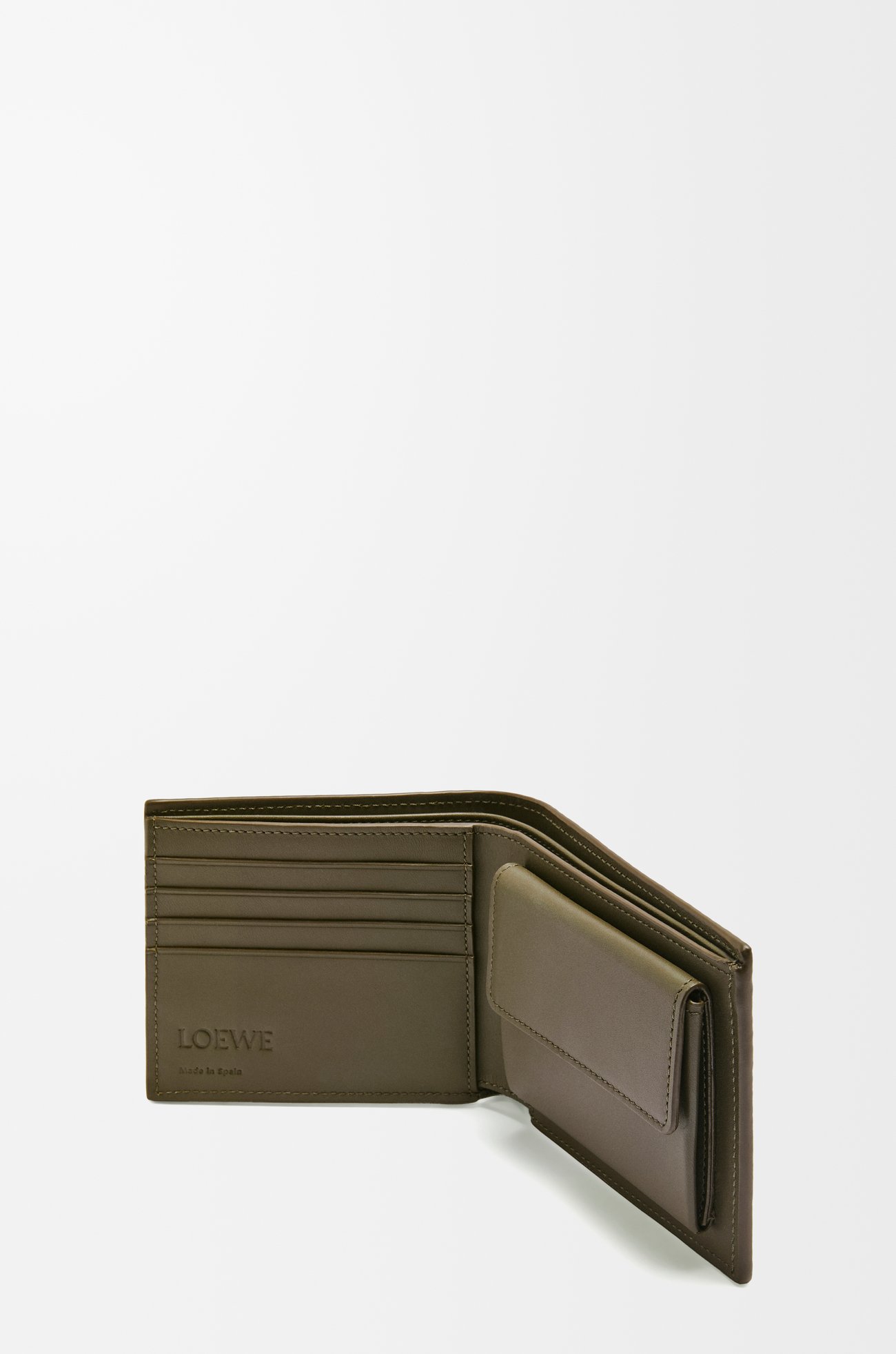 LOEWE Bifold coin wallet in textured classic calfskin Dark Khaki plp_rd