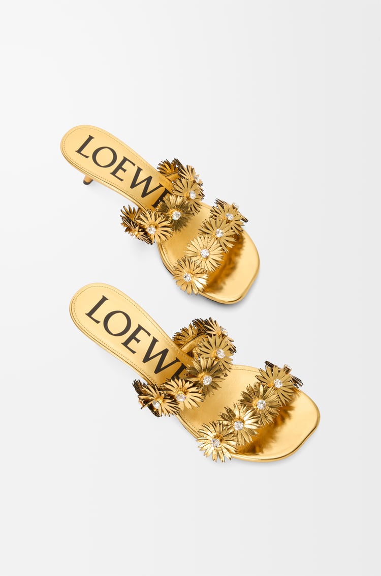 LOEWE Petal Flower sandal in calfskin and crystals Gold
