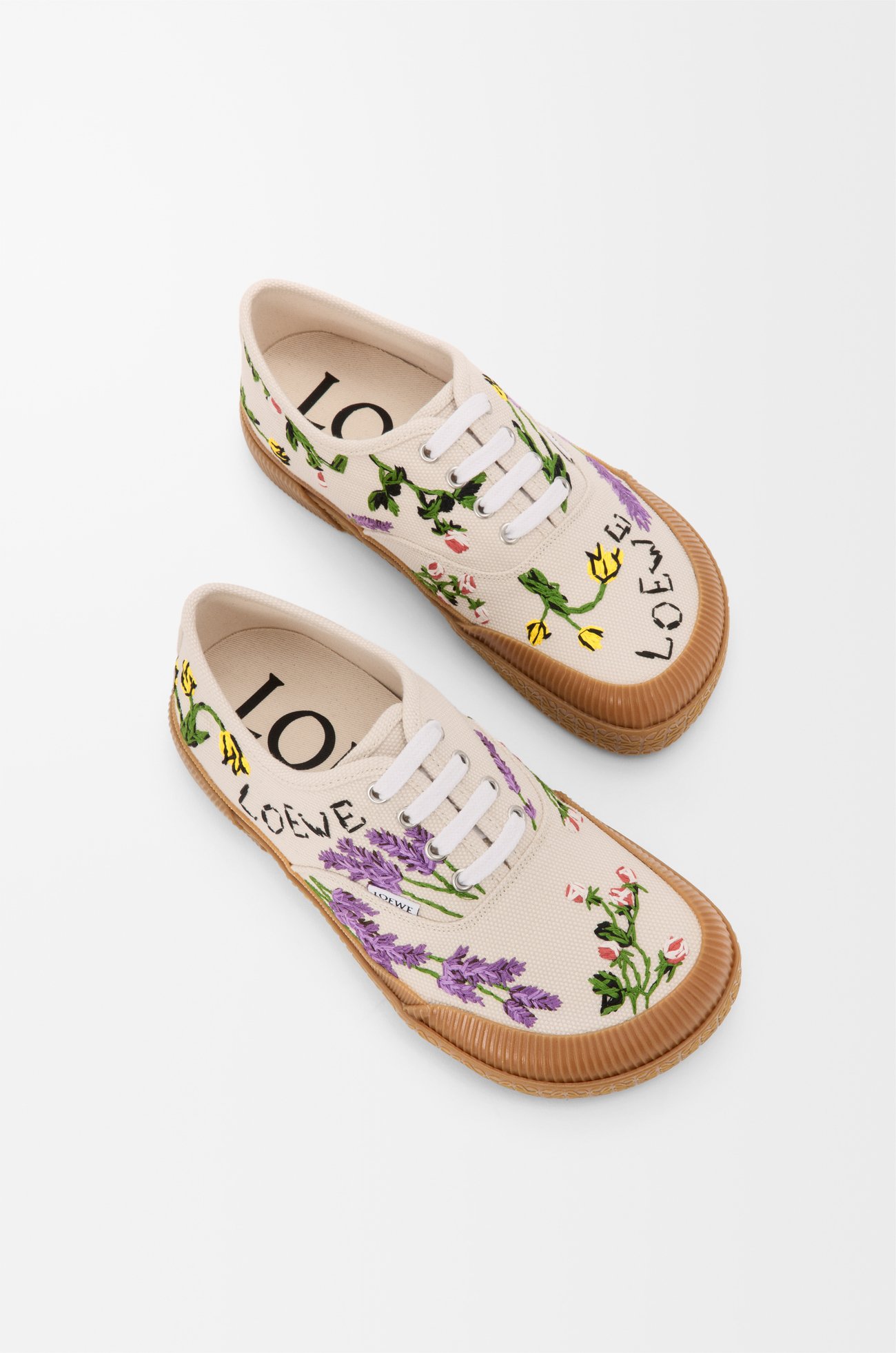 LOEWE Terra Vulca 刺繡帆布運動鞋 奶油色/多色