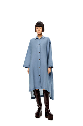 LOEWE Vestido camisero tipo túnica de algodón y lino Azul Denim plp_rd