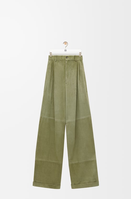 LOEWE Pleated trousers in suede lambskin Sage