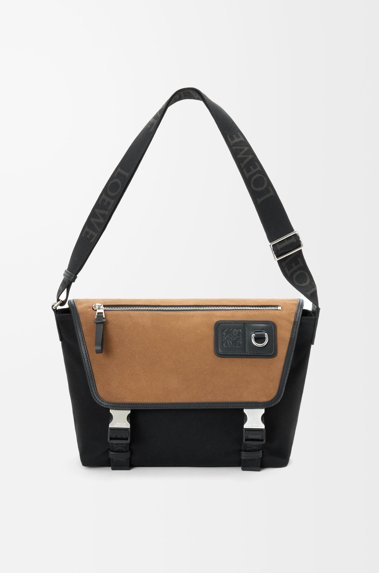 LOEWE Medium Flex messenger in canvas and suede Black/Dark Gold