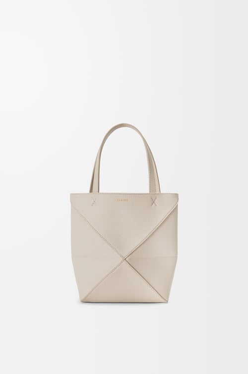 LOEWE Mini Puzzle Fold tote in soft grained calfskin Light Ghost