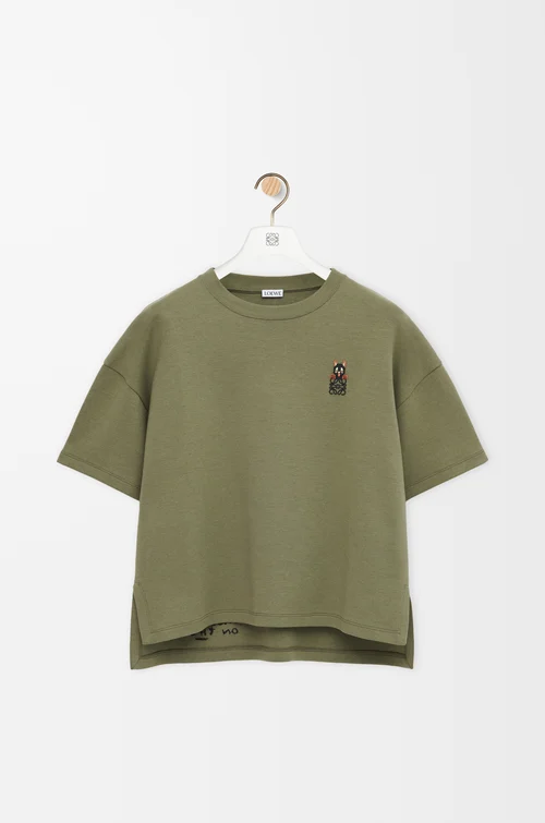 LOEWE Camiseta de corte regular en mezcla de algodón Verde Caqui