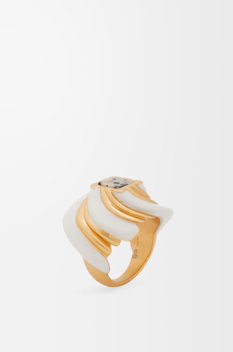 LOEWE Twisted Anagram ring in sterling silver and enamel Gold/White