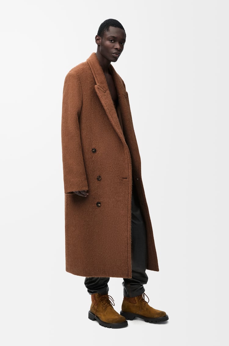 LOEWE Double-breasted coat in lama and wool Light Tan