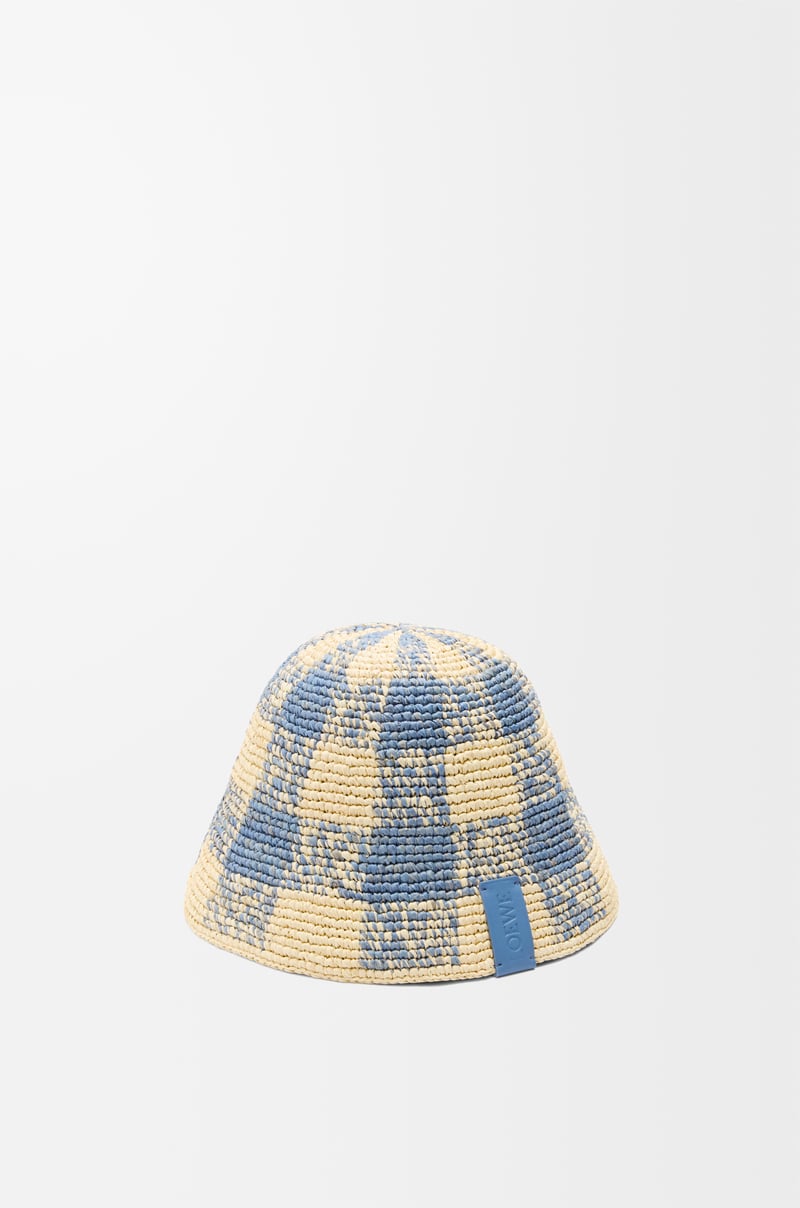 LOEWE Bucket hat in raffia Natural/Light Blue