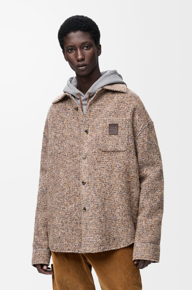 LOEWE Overshirt in wool and llama blend Beige/Blue Melange