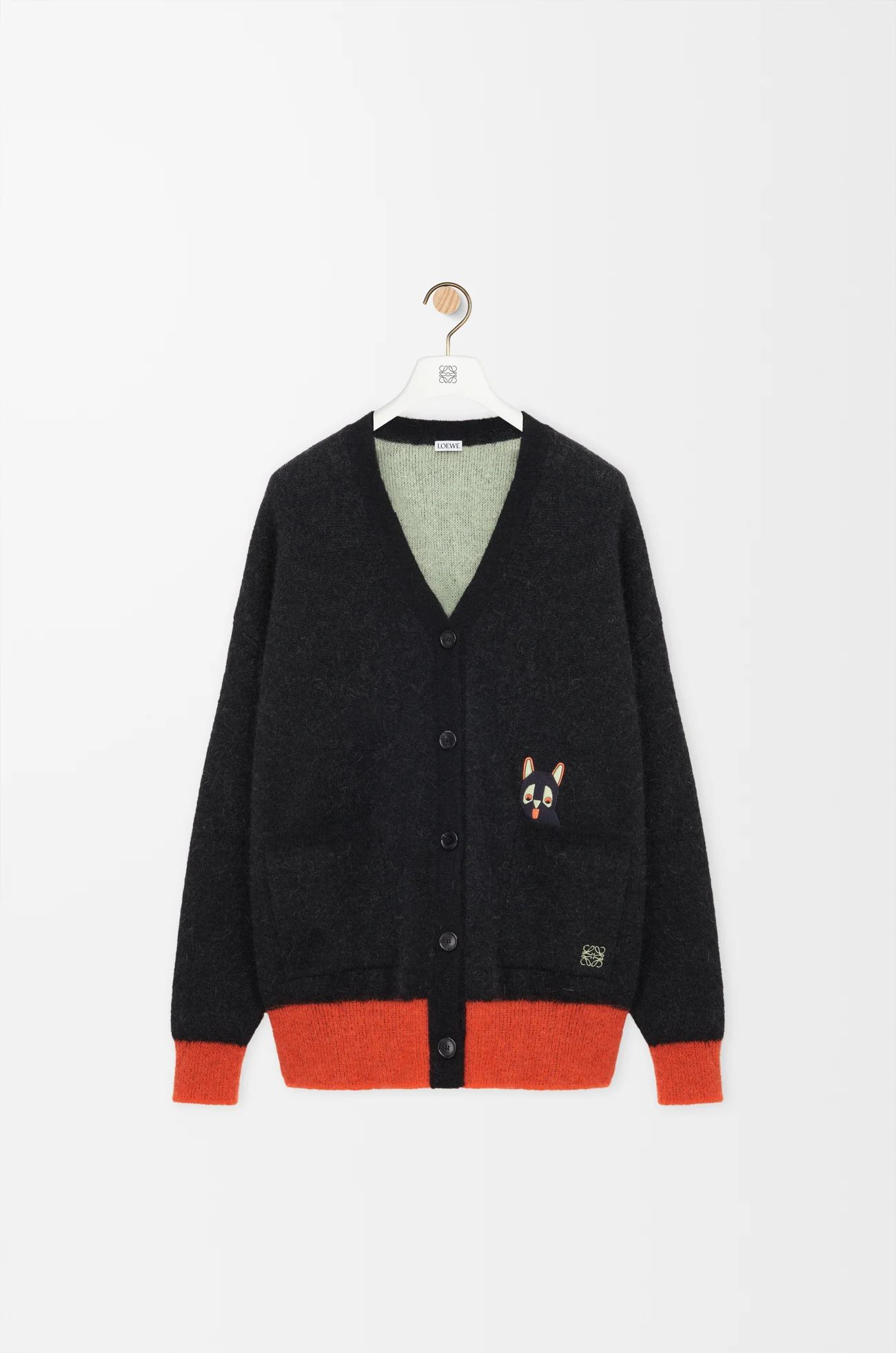 LOEWE Cárdigan en mezcla de mohair Negro/Naranja