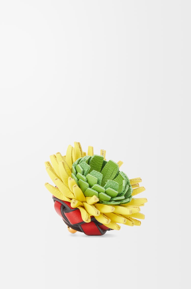 LOEWE Cactus stud flower in classic calfskin Red/Yellow