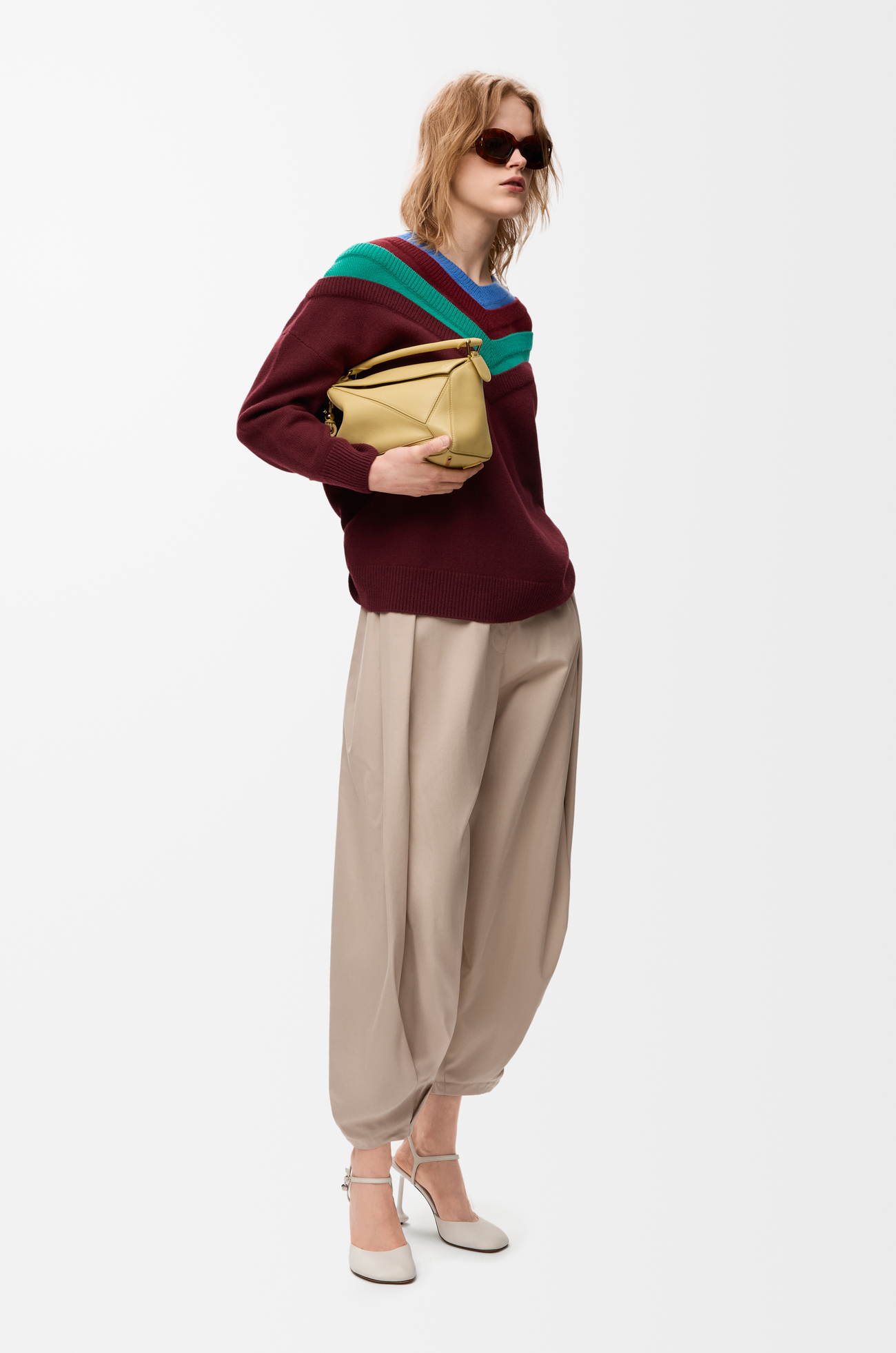 LOEWE Draped trousers in cotton and silk Beige