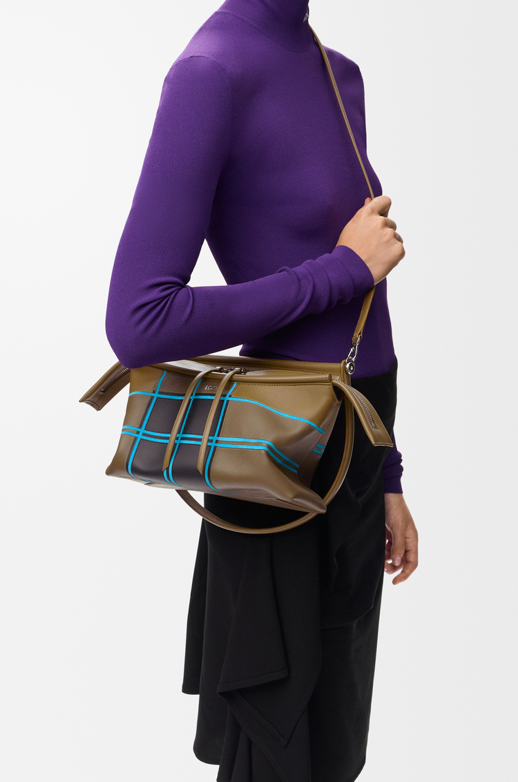 LOEWE Borsa Whisker con quadri a intarsio Verde-marrone/Multicolore
