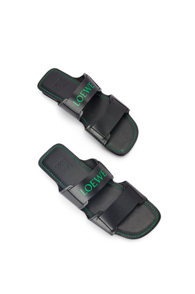 LOEWE Double strap slide in calfskin Black/Green