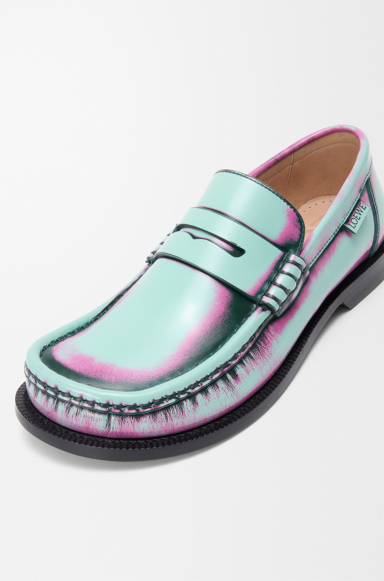 LOEWE Campo loafer in brushed calfskin Mint/Pink/Forest Green
