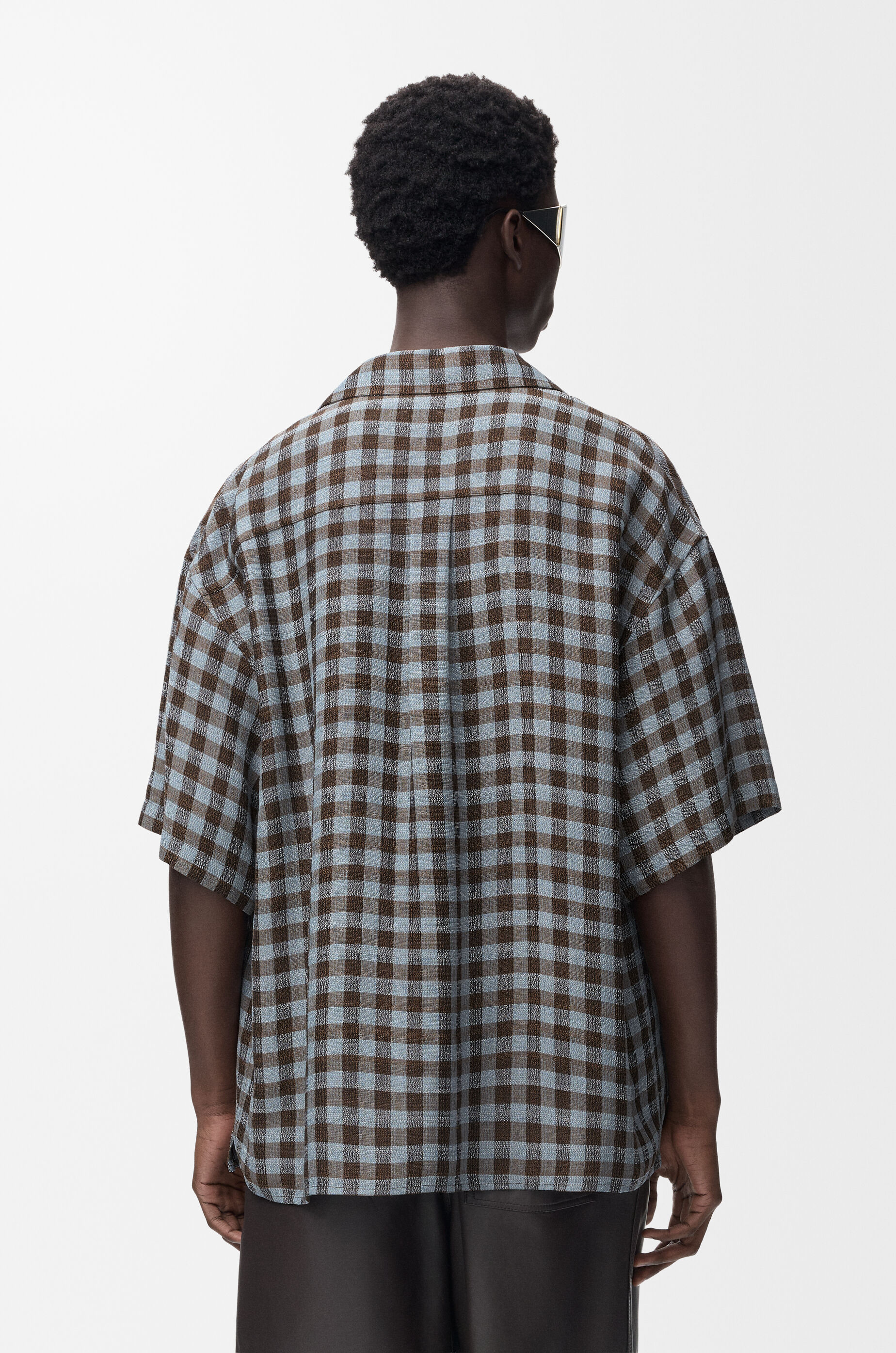 LOEWE　コットン シャツ チェック柄 サイズ38 H526Y05X30 Short sleeve shirt in viscose and linen blend Blue - LOEWE USA