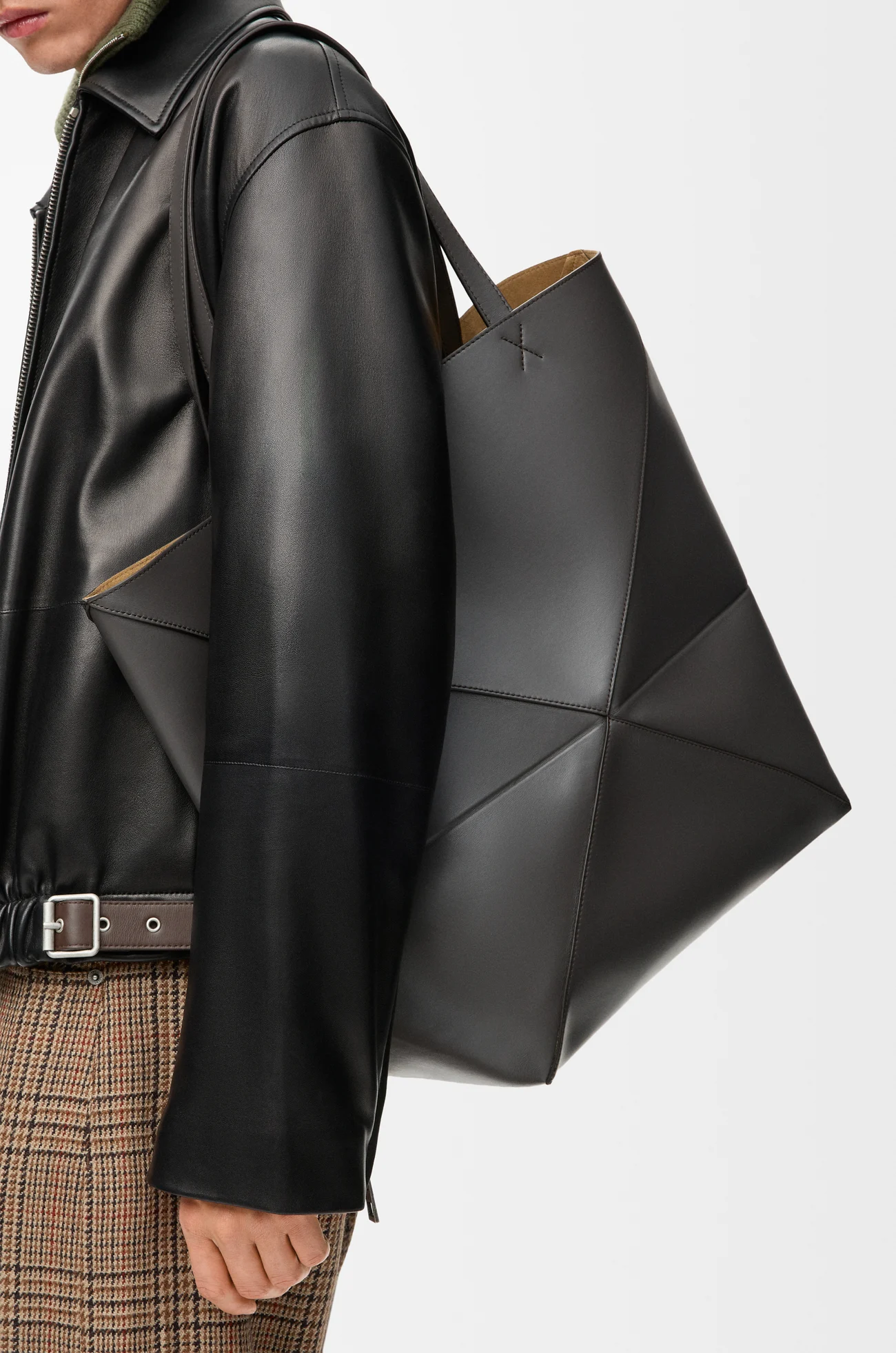 LOEWE XL Puzzle Fold tote in shiny calfskin Dark Grey