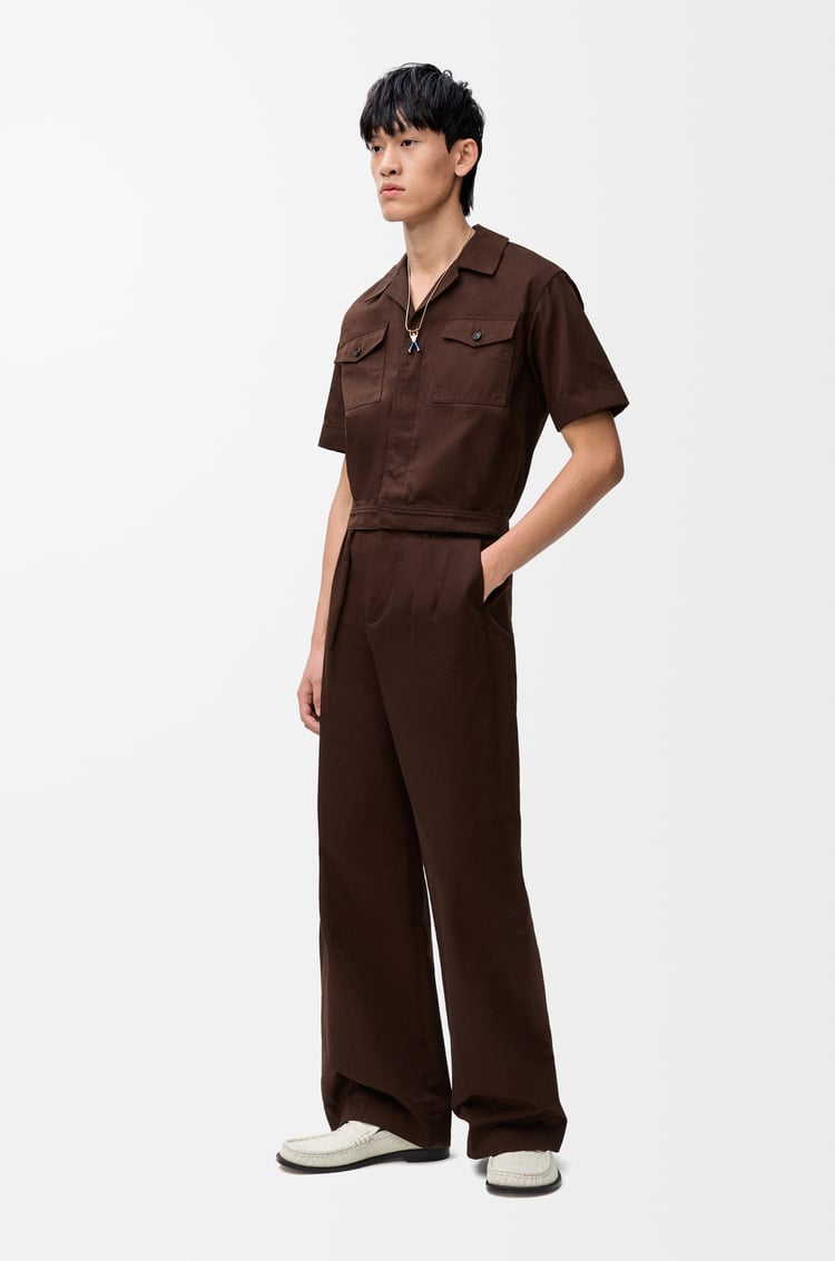 LOEWE Pleated trousers in cotton Chocolate Brown