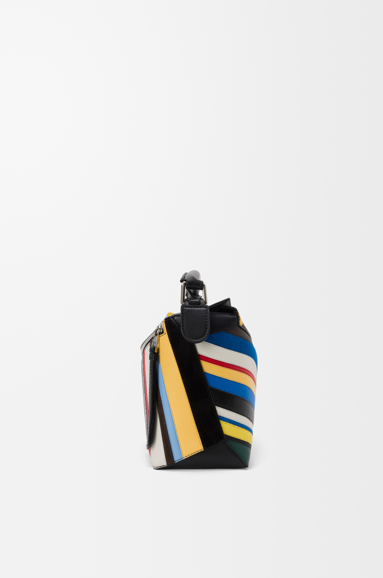 LOEWE Stripes Small Puzzle Edge bag in nappa calfskin, suede and lizard Multicolor