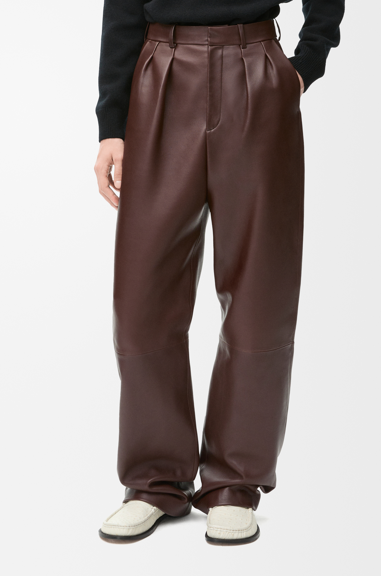 LOEWE Pleated trousers in nappa lambskin Dark Brown