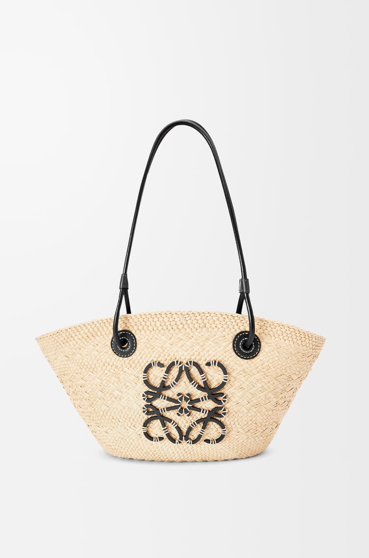 LOEWE Small Anagram Basket bag in iraca palm and calfskin Natural/Black