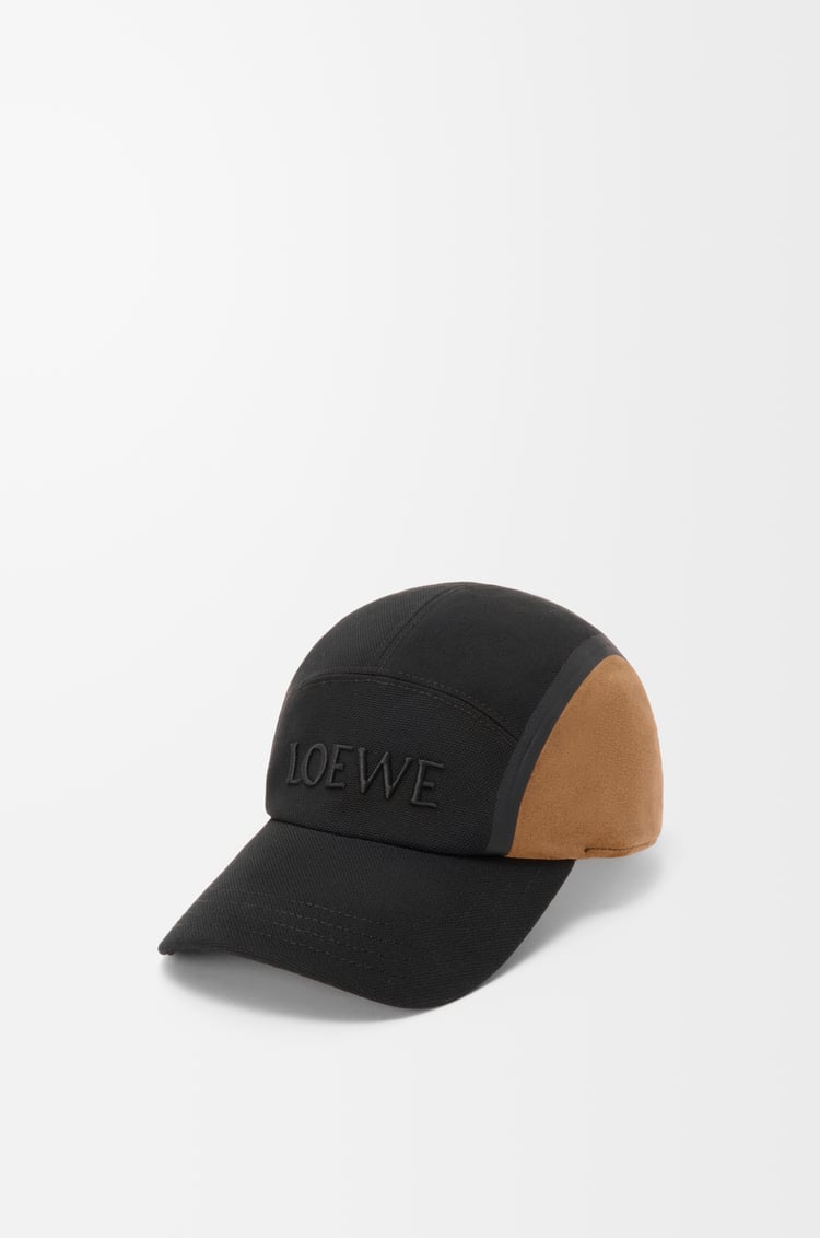 LOEWE Camp cap in canvas and suede Black/Dark Gold