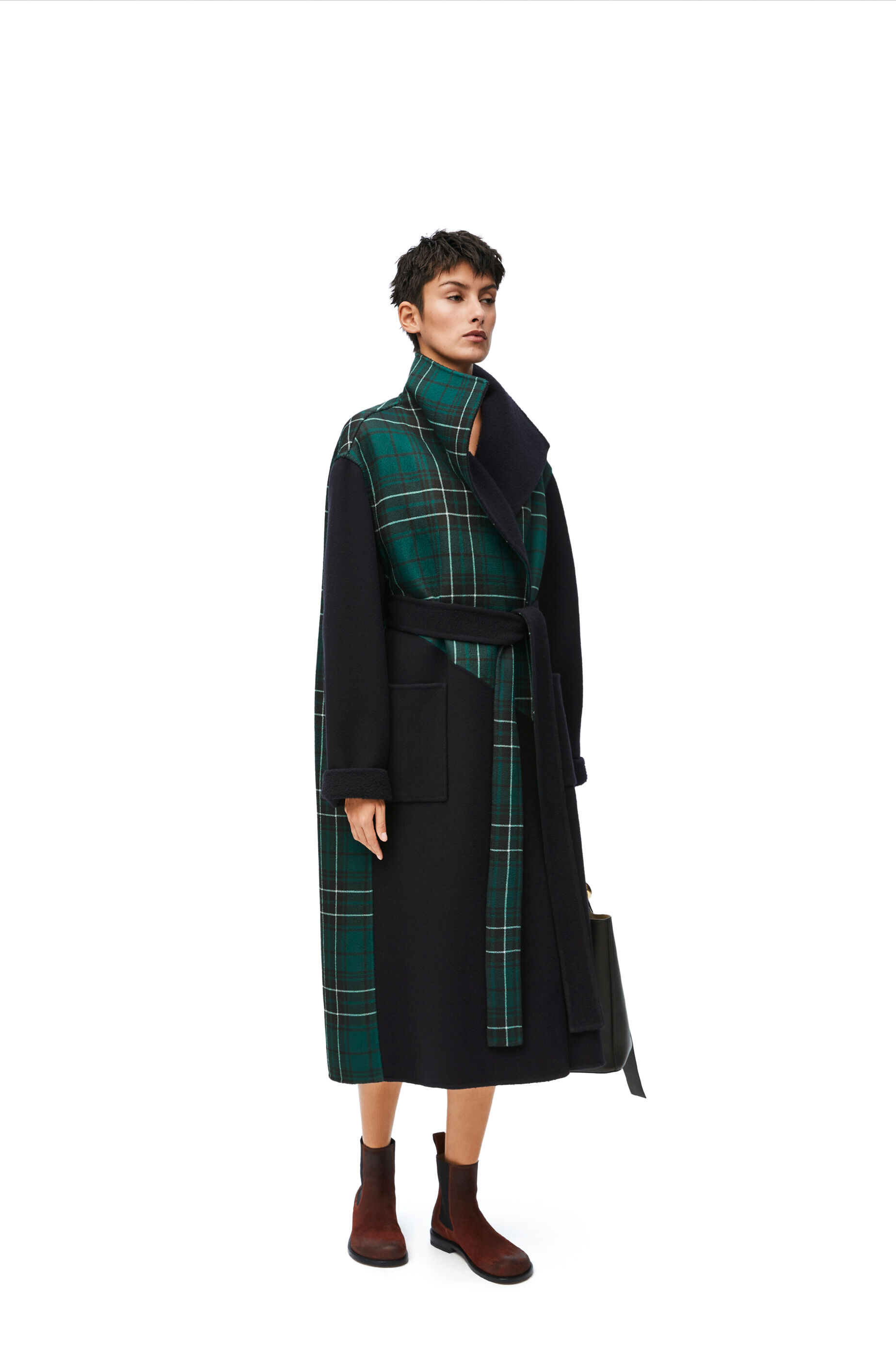 Belted coat in wool blend Midnight Blue Green LOEWE
