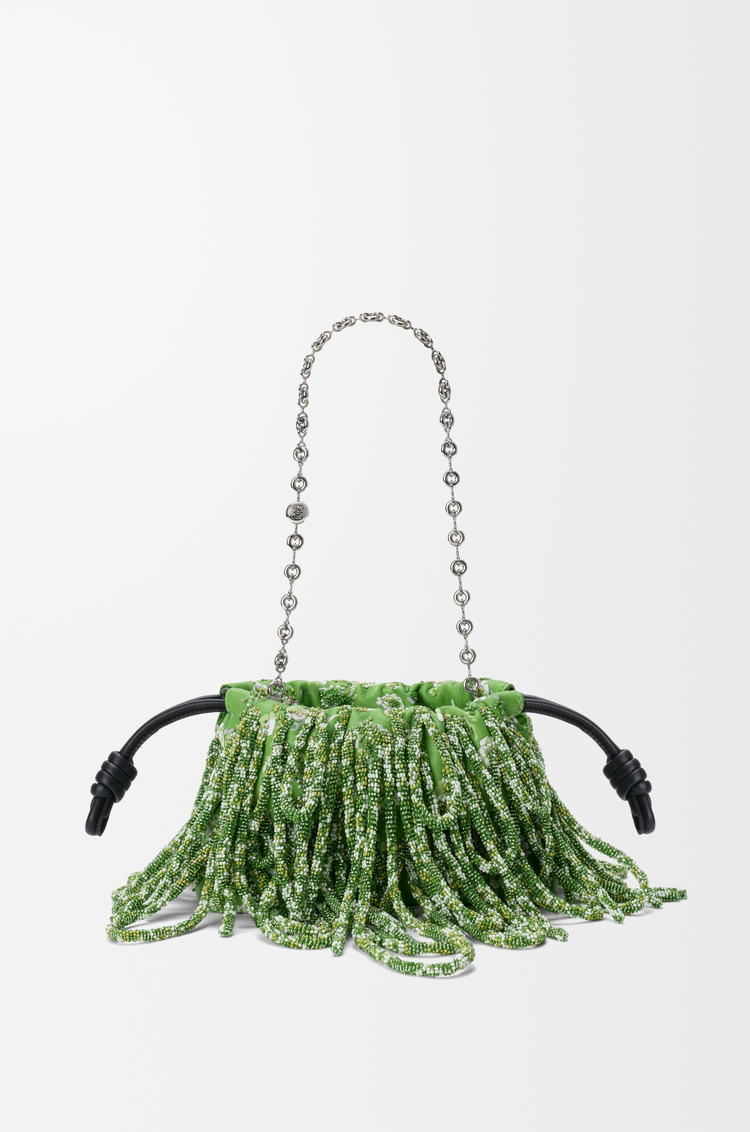 LOEWE 미니 플라멩코 펄스 - 자수 프린트 나파 램스킨 그린/멀티컬러