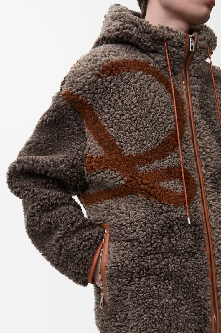 LOEWE Chaqueta con capucha en mezcla de lana Beige/Verde Caqui