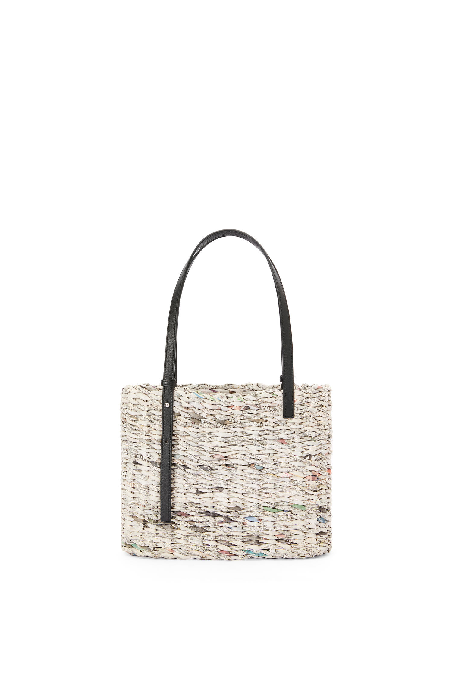 Small Newspaper Square Basket bag in paper and calfskin Black ...