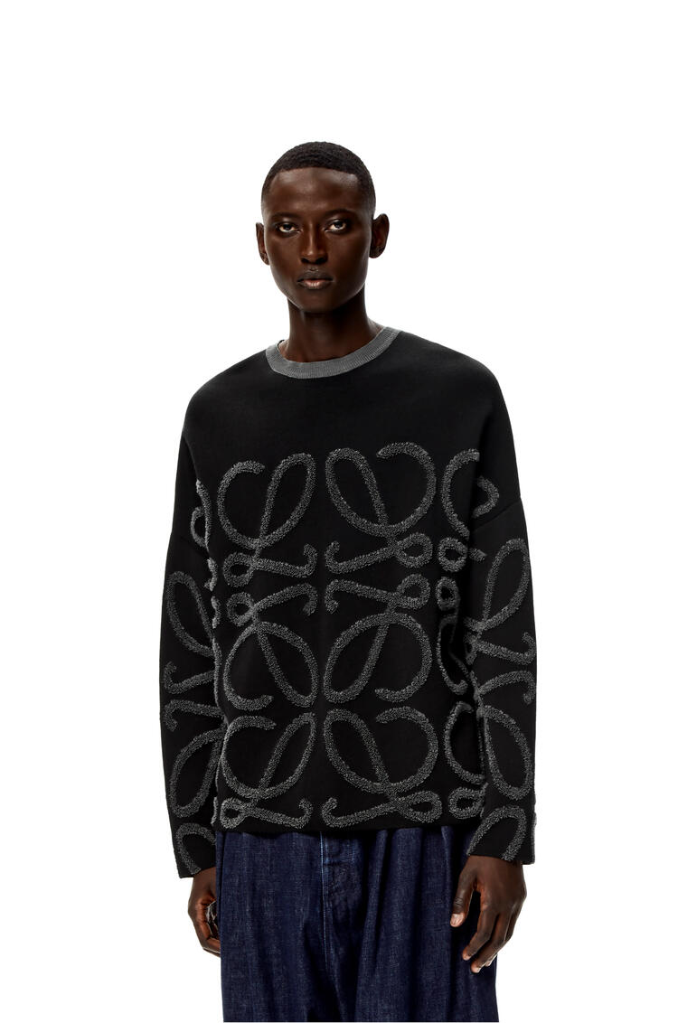 LOEWE Anagram jacquard sweater in cotton and linen Black/Anthracite