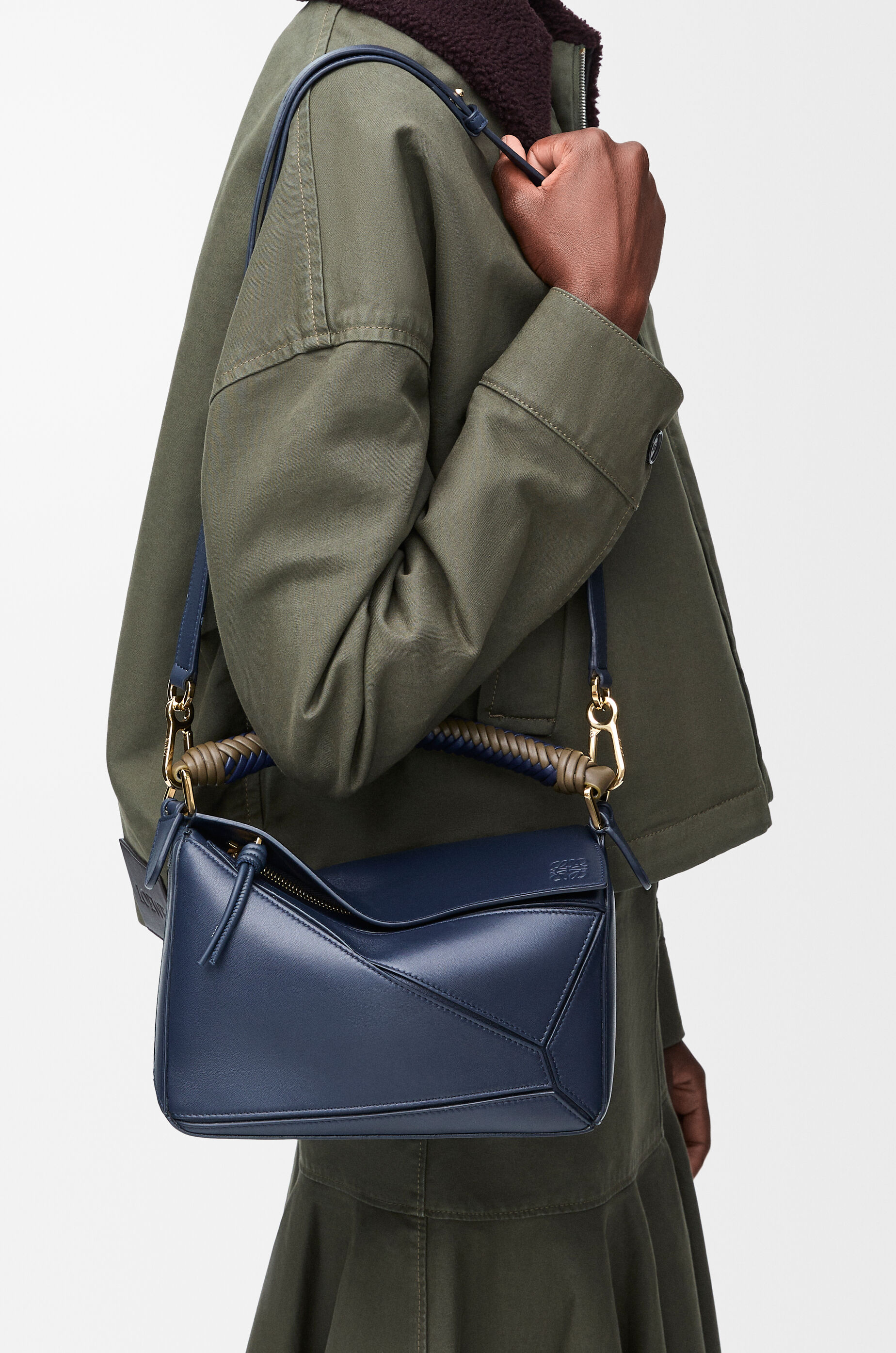 Small Puzzle bag in smooth calfskin Dark Ink/Dark Khaki - LOEWE