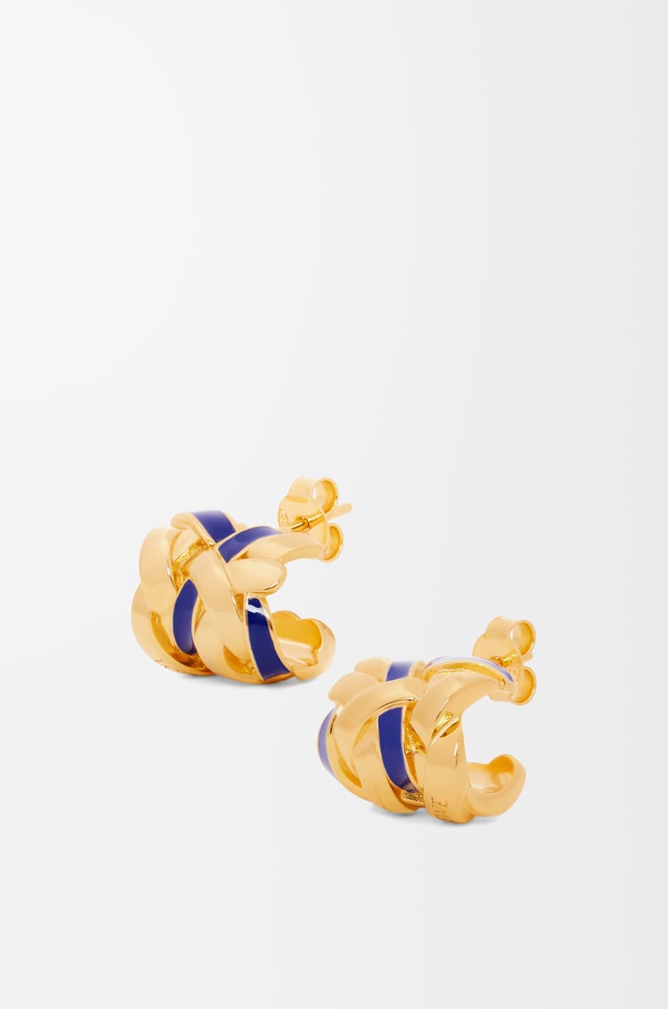 LOEWE Nest small hoop earrings in sterling silver and enamel Gold/Midnight Blue