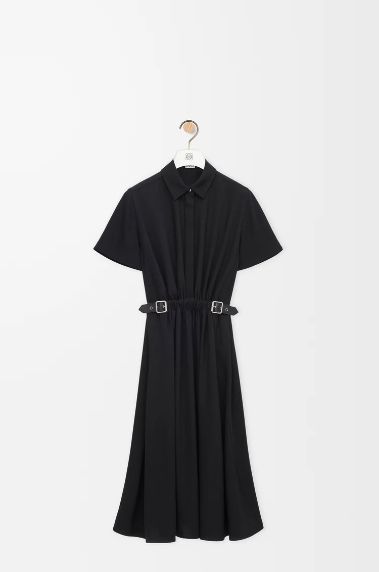 LOEWE Belted dress in stretch viscose Black