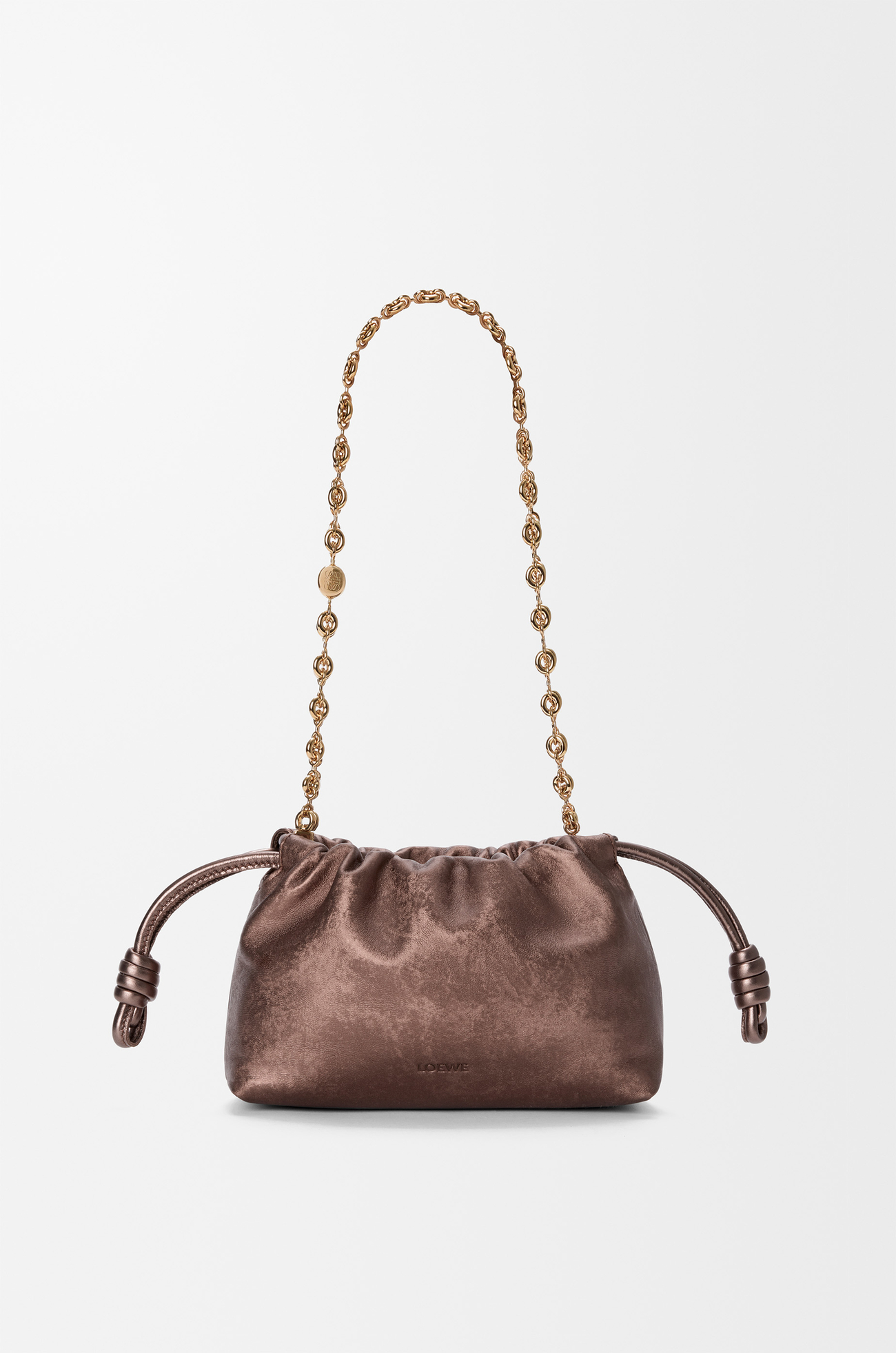 LOEWE Borsa Flamenco Purse in pelle di vitello stampata moiré Bronzo