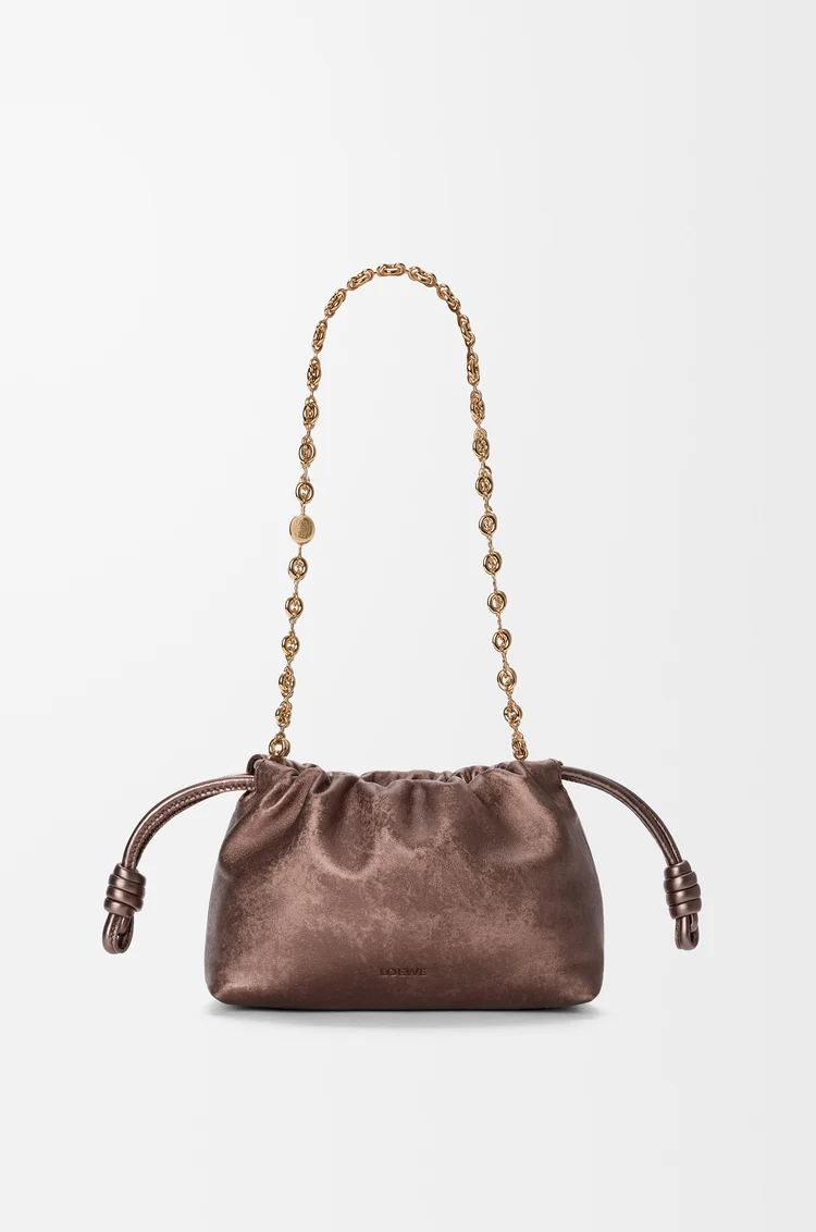 LOEWE Borsa Flamenco Purse in pelle di vitello stampata moiré Bronzo