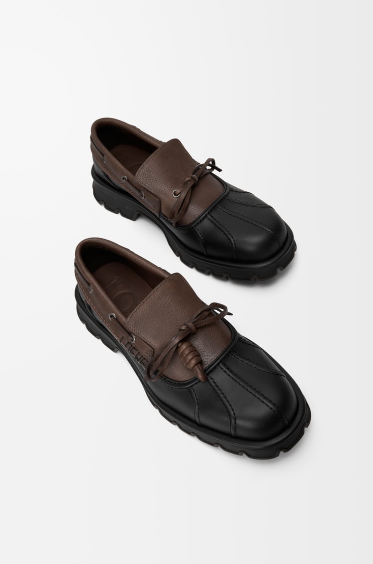 LOEWE Bobby derby in calfskin and vegetable-tanned calfskin ブラック/カカオ