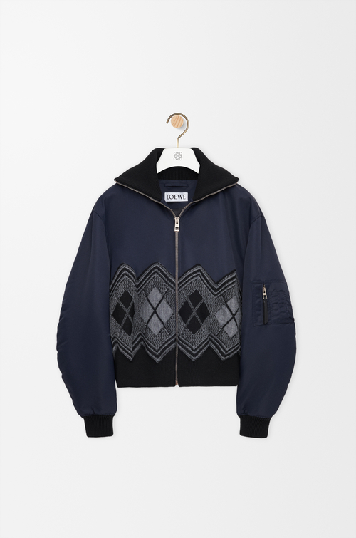 LOEWE Bomber jacket in nylon and wool blend Dark Navy