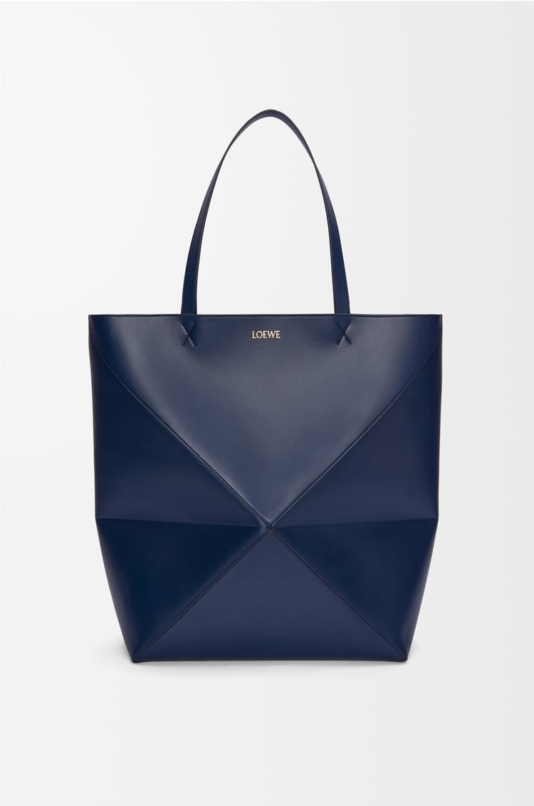 LOEWE XL Puzzle Fold tote in shiny calfskin Abyss Blue